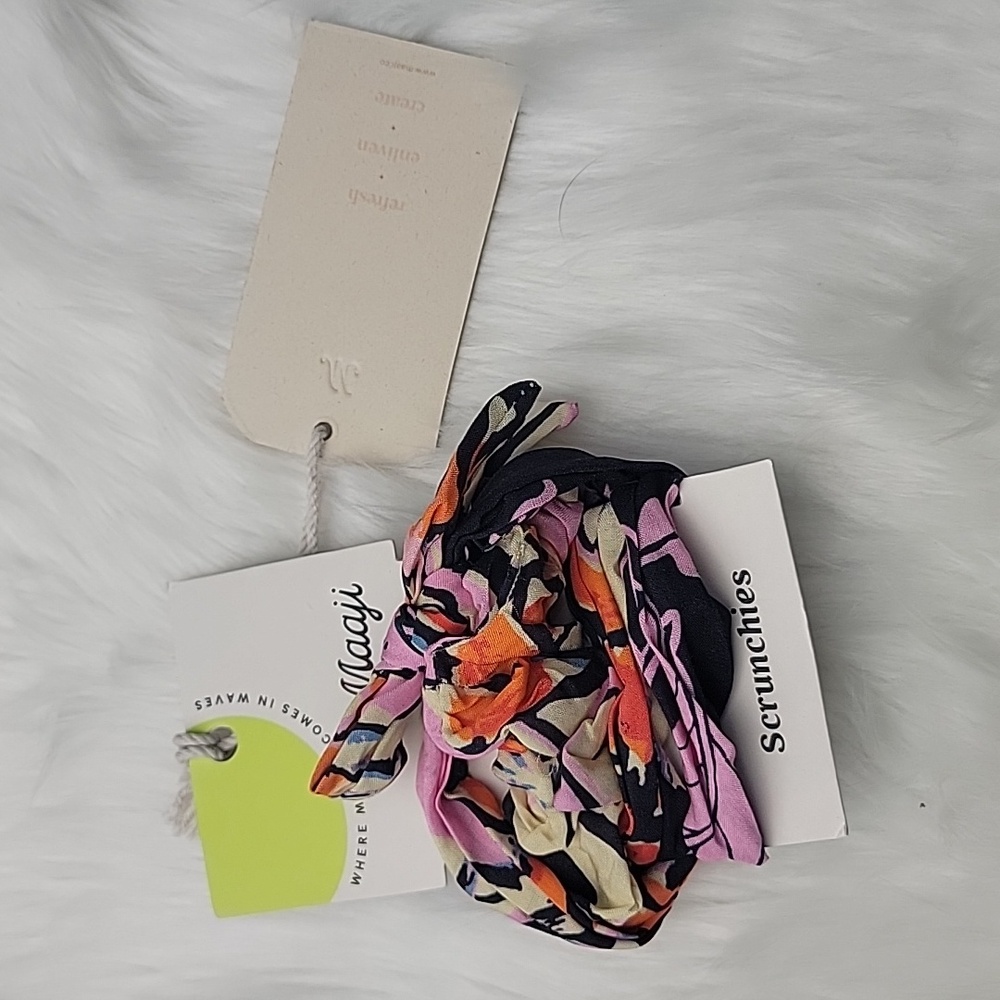 MAAJI Pink Navy Blue Orange Abstract Print Scrunchie Headband Hair Tie Combo NEW